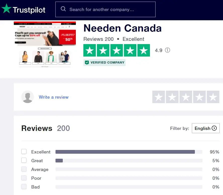 Canadian clothing wholesaler Needen Truspilot reviews