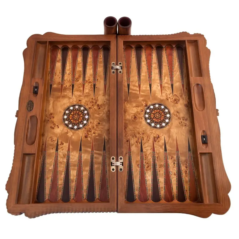Luxury handcrafted Backgammon Set with mother of pearl inlay and mosaics