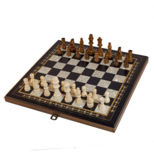 Luxuriöses handgemachtes faltbares Holzschachspiel in Reisegröße Türkische Schachspiele