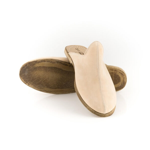 Nubuck leather beige slipper handmade