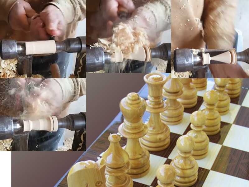 tornitura facendo pezzi degli scacchi con il legno