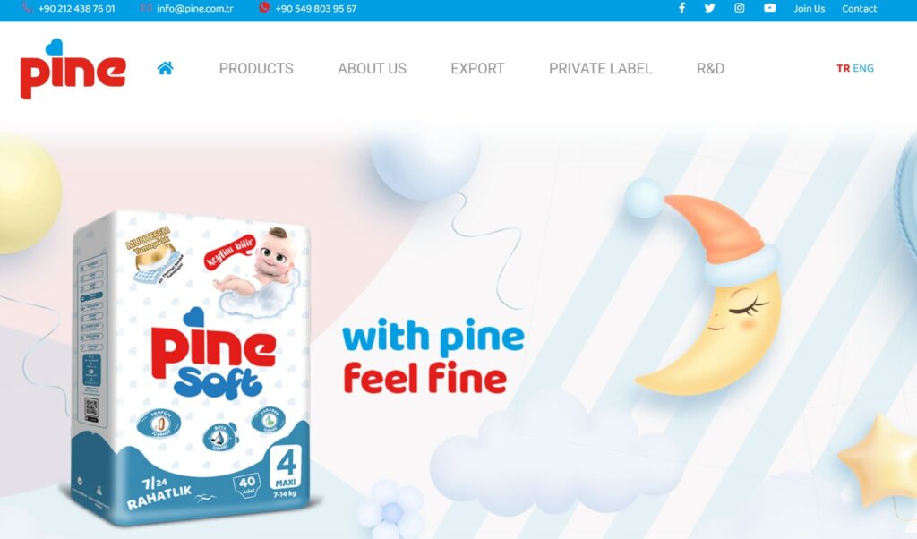 Pine baby diapers brand by arkan group