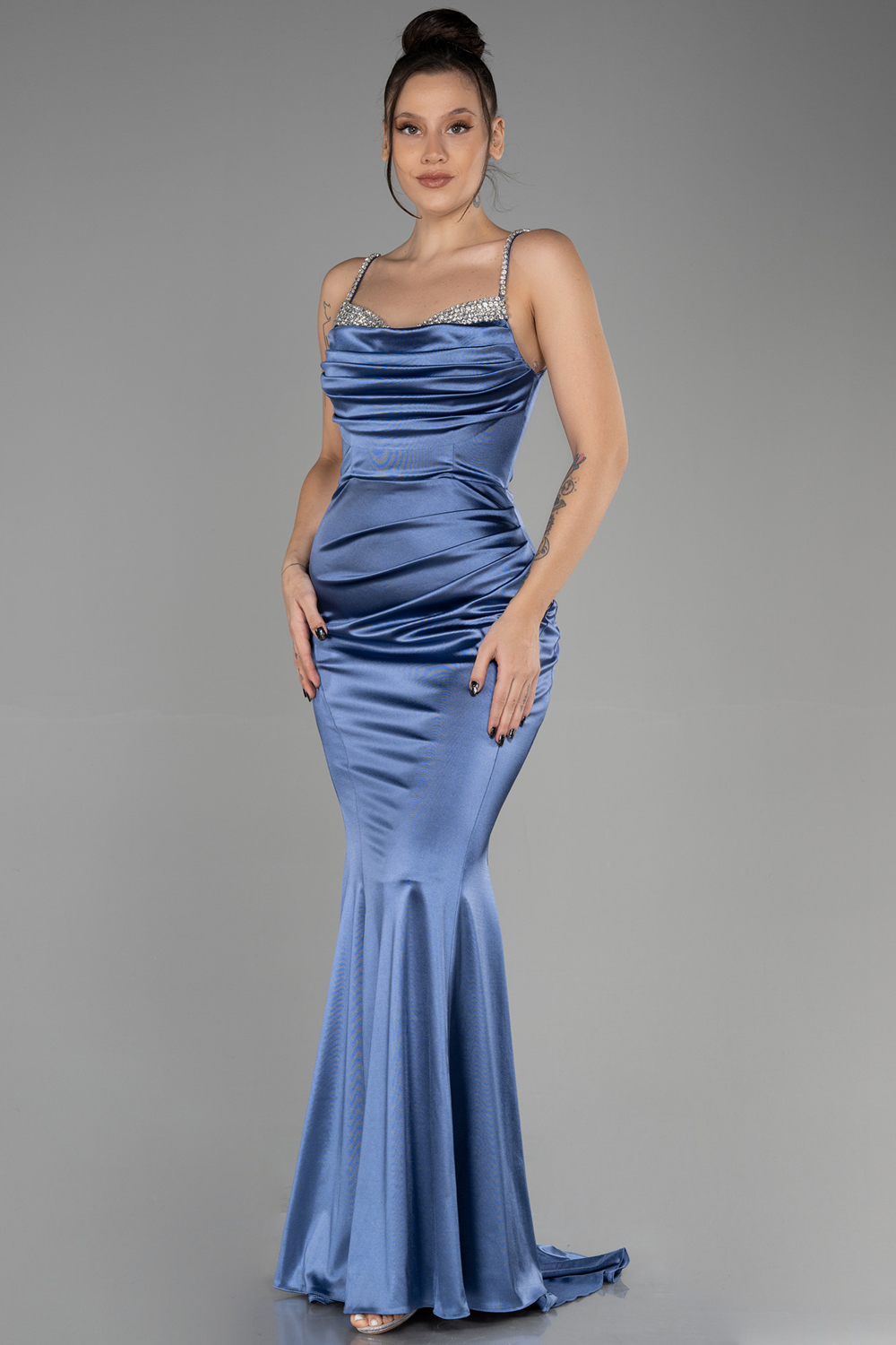 blue-long--satin-evening-dress